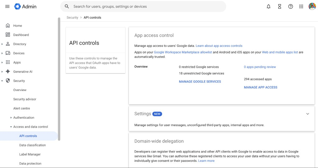 API controls page showing the Manage Third-Party App Access button.